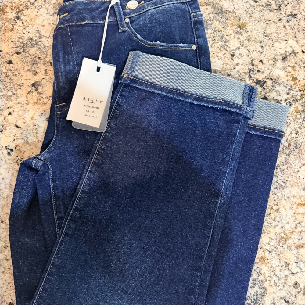 Risen Los Angeles RDP5334 Mid-Rise Crossover Boyfriend Jeans Size 9/29 Dark NWT